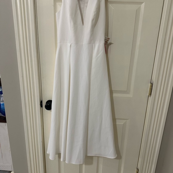 Mac Duggal White and Red Dress with Elegant Wrap - Picture 6 of 6